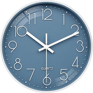 WISKALON Modern Simple Wall Clock 10Inch Horloge Murale Silent Blue Clock Battery Operated for Kids Living Room Bedroom Kitchen Office