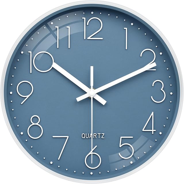 WISKALON Horloge murale moderne simple 10Inch Horloge Murale Silent Blue Clock Batterie Operated for Kids Salon Chambre Bureau de cuisine