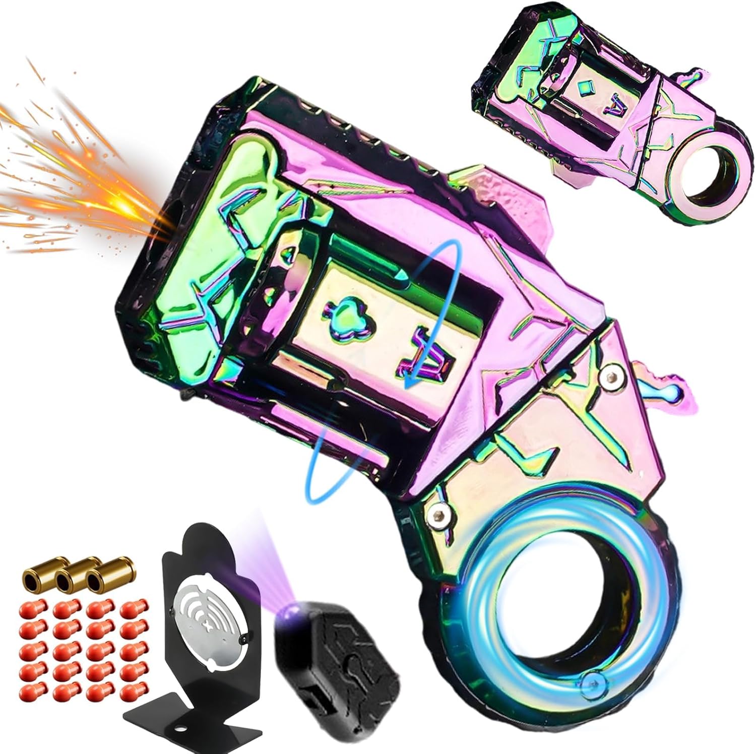 Metal Fidget Gun EDC Toy - Stress Relief Spinner Fidget Toys Adults with Shell Ejection, Bullets & Target, Desk Toys for Men Women (Colorful)