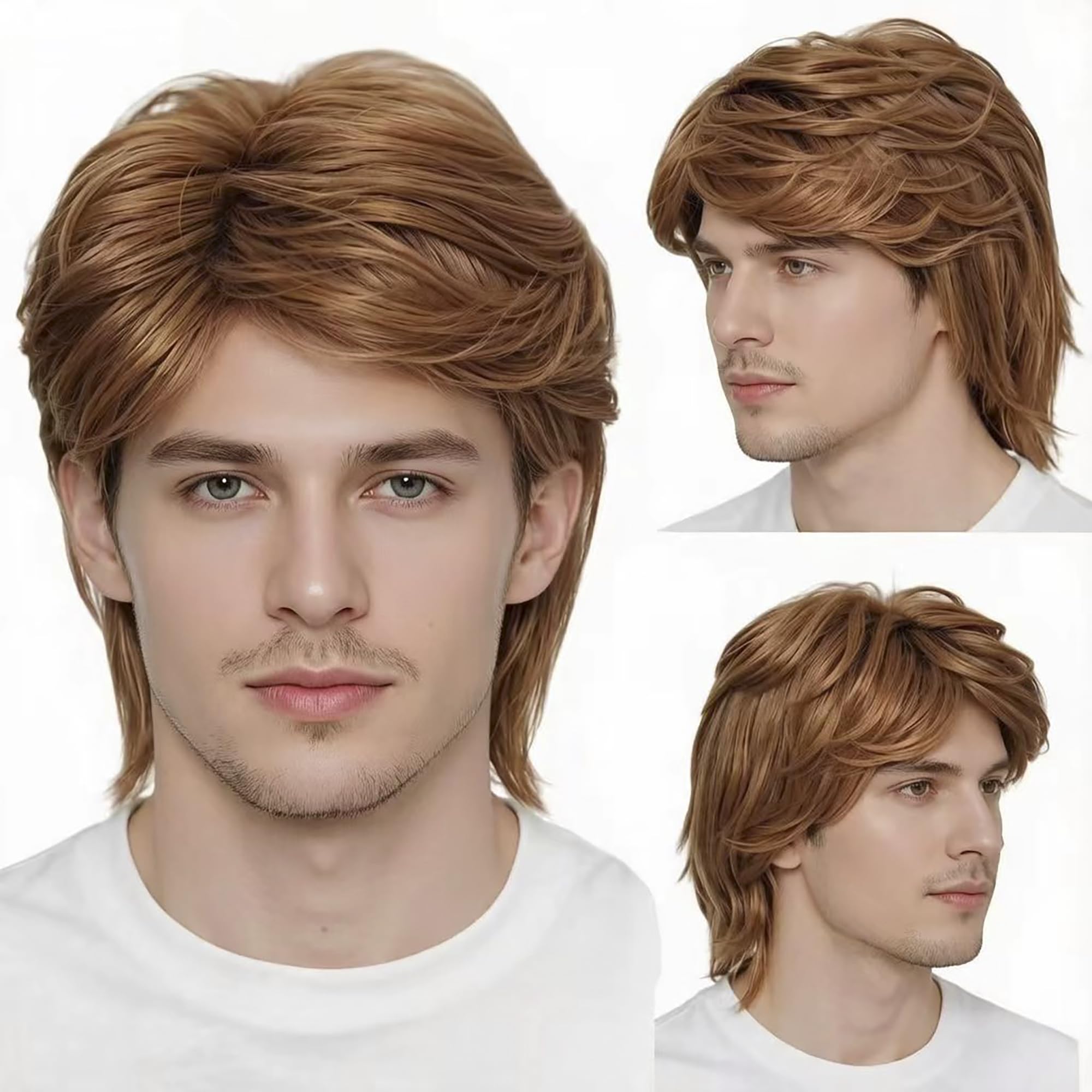 Photo 1 of incohair Men's Brown Short Layered Wavy Wig