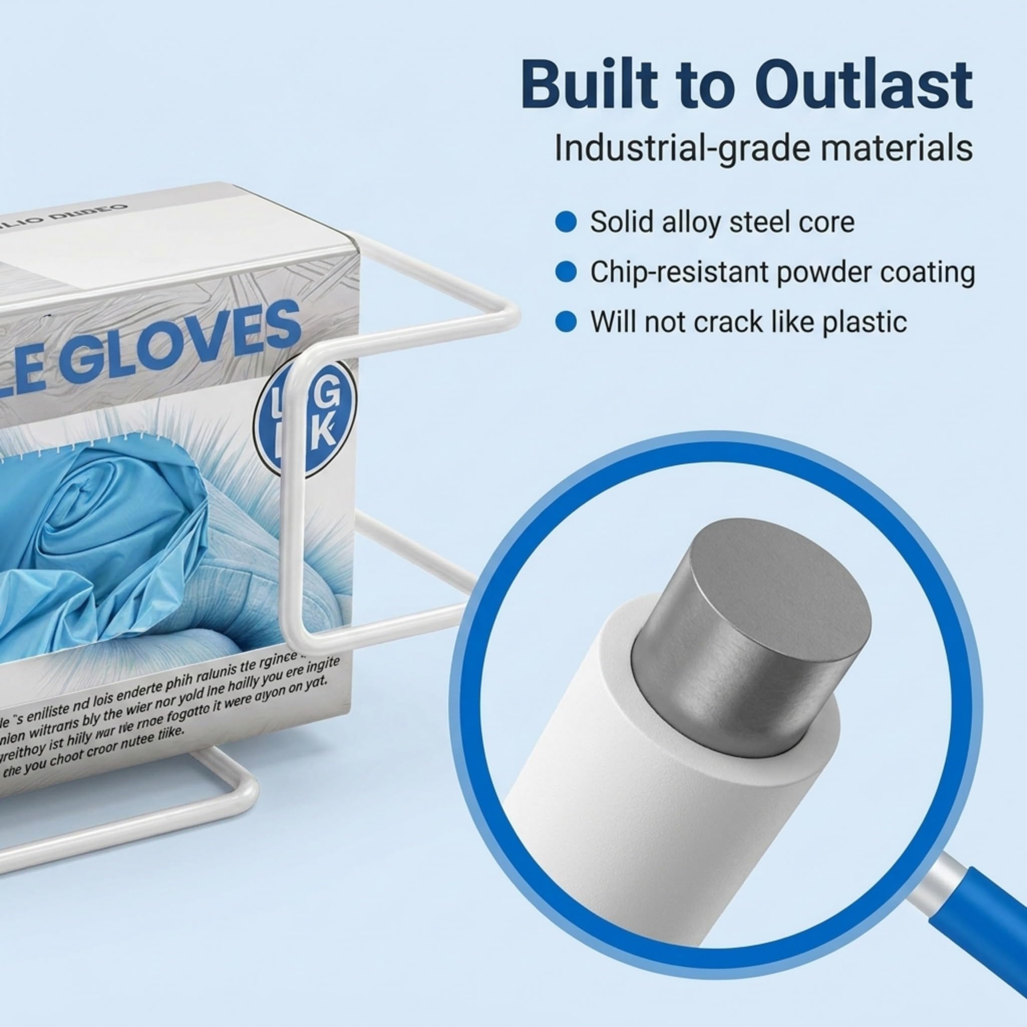 Disposable Glove and Facial Tissue Wire Rack, Dispenser, Wall Mount Design with Mounting Accessories Included, White Durable Metal Organizer Glove Holder for Home, Lab, Office and Food Service