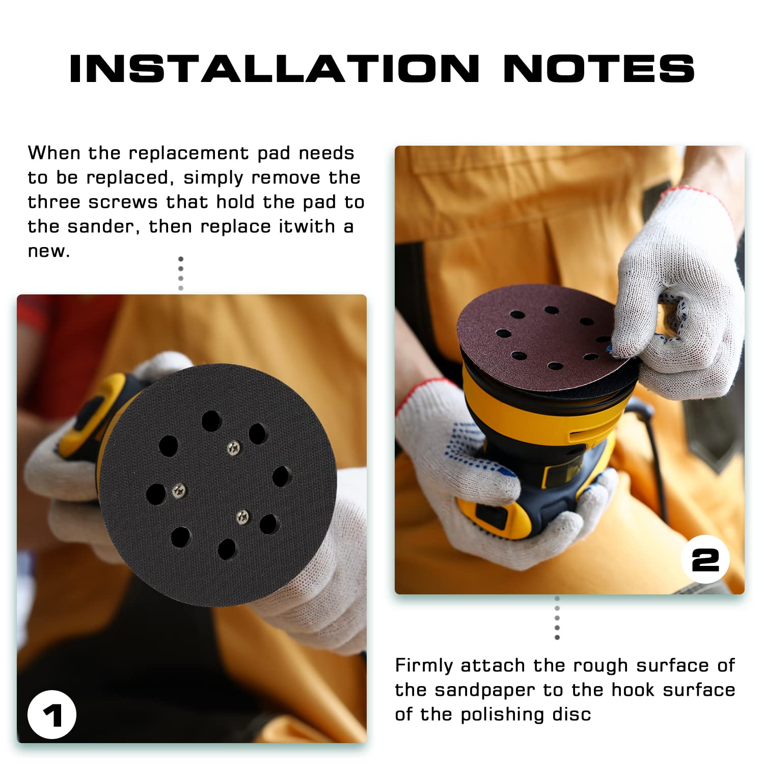 2 Pack Sander Pads Replacement for Dewalt, 151281-08 5" 8-Hole Orbital Sanding Hook and Loop Pads Compatible with DeWalt DW420, DW421, DW422, DW423, DW426, D26451 Random Orbital Sander