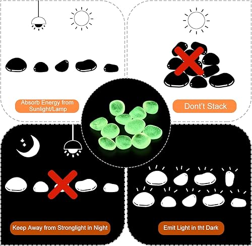 Vista 41 de MECCANIXITY 200 piedras brillantes de 0.512-0.669 in brillantes para decoración en la oscuridad, piedras luminosas, decoración de bricolaje naranja