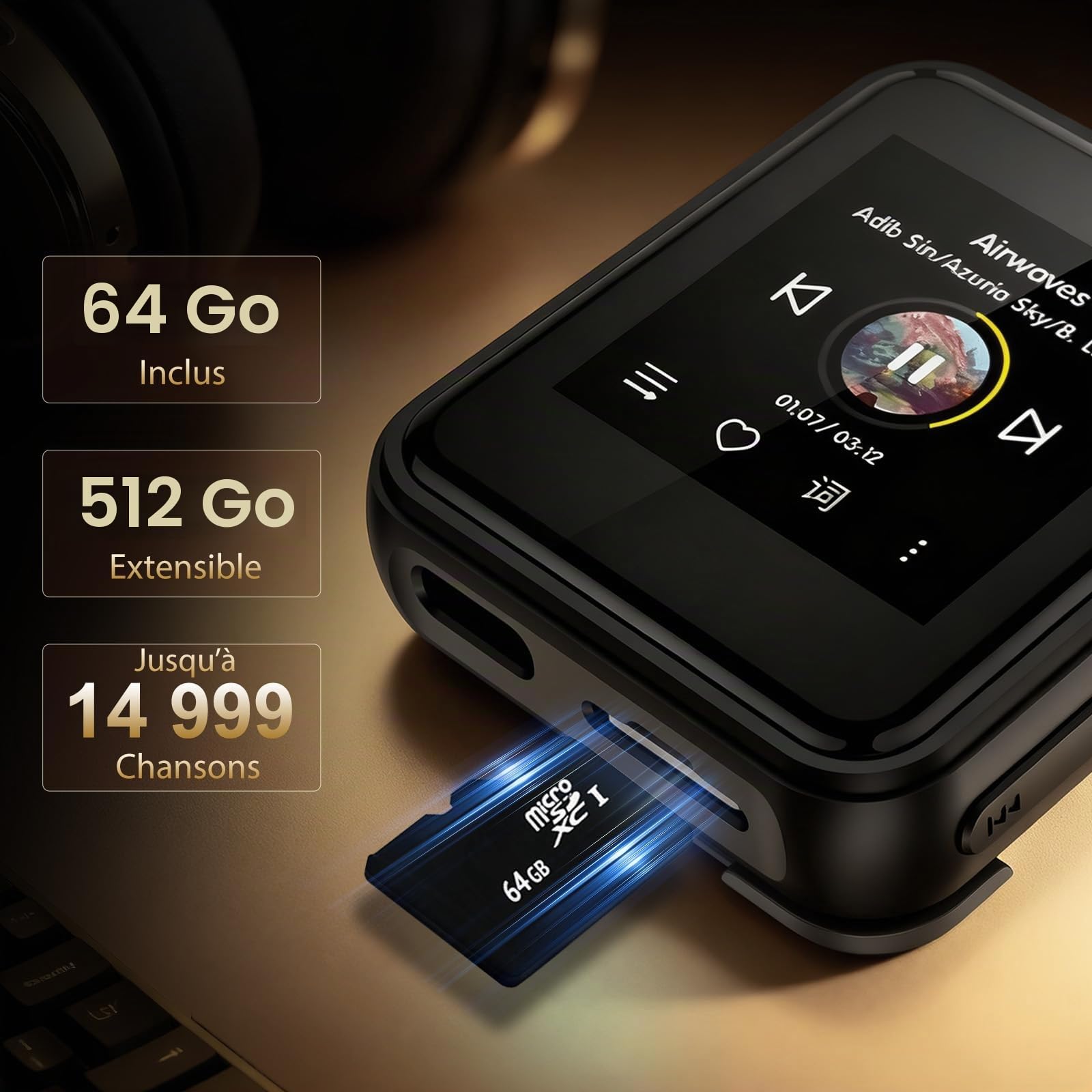 HIFI WALKER Lecteur MP3 Bluetooth HiFi H2 Mini avec Clip Portable, DAC ESS9218, Audio Haute Résolution DSD/FLAC, Écran Tactile 1.54”, Ultra Compact pour Sport & Voyage, Jusqu’à 256 Go