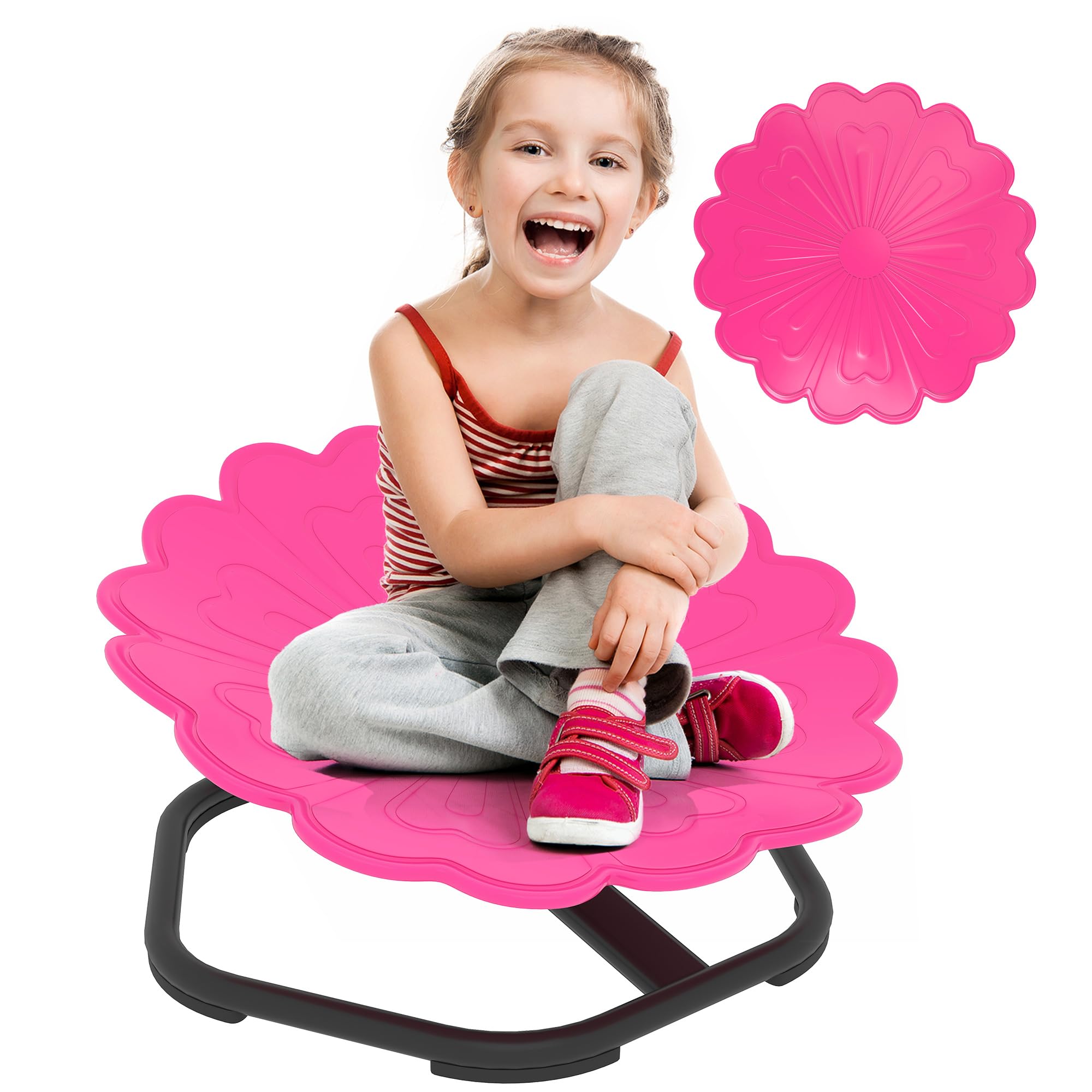 AIYAPLAY Drehstuhl für Kinder, für Autismus, Blumenform, rutschfeste Unterseite, Rosa | Sensorischer Drehstuhl für ADHS Kinder, Sit and Spin Wackelhocker, sensorisches Gleichgewicht Spielzeug für 3-8 Jahre alt