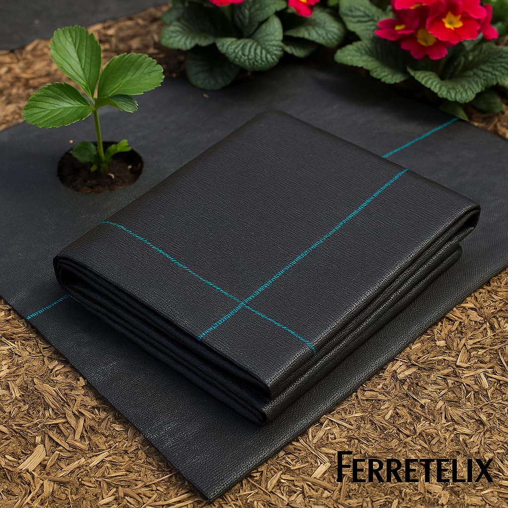 Ferretelix® Malla Lona antimalezas, jardín, Negra, agrícola, Barrera antiraíces, contra Las Malas Hierbas, Tela Permeable al Agua (10,00 x 3,30 m)