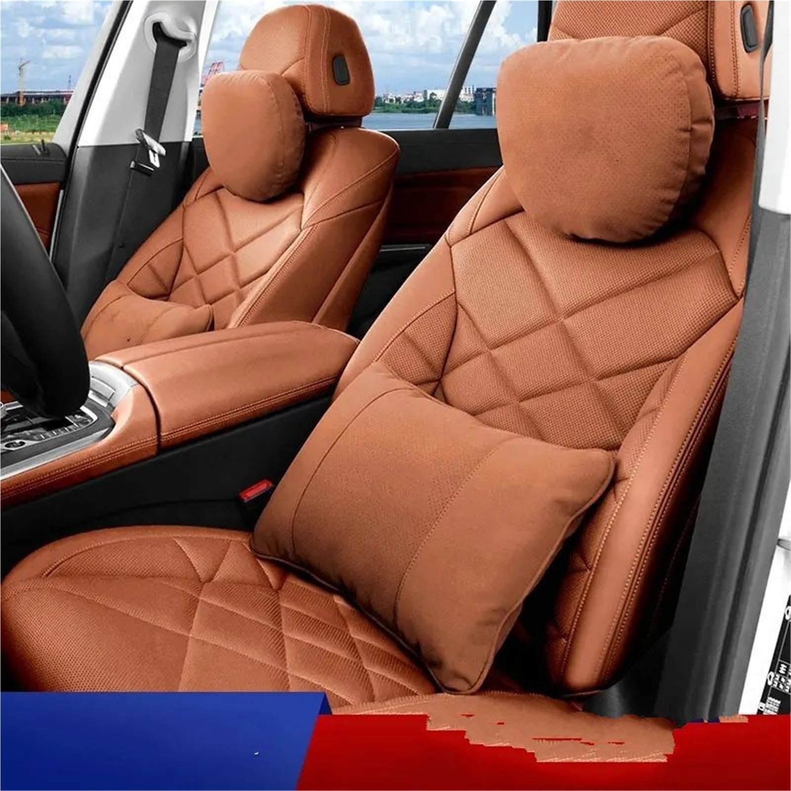 Cale-têtes pour sièges Auto Coussin de Nuque Souple pour Appui-tête et Soutien Lombaire de Voiture Compatible avec Xpeng G9, X9, G6, P7, P7i, P5 G3. Tête de Voiture(A-Brown)