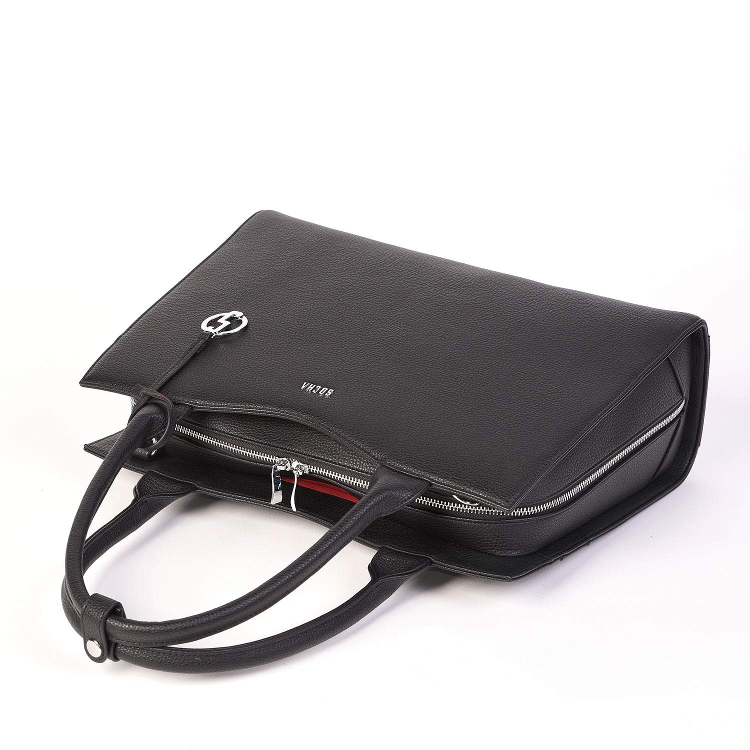 Socha Laptoptasche Damen/Businesstasche Frauen/Notebooktasche mit Tragegurt - Elegant - Extra leichte Synthetik - Deep Black Midi - 14 Zoll Schwarz