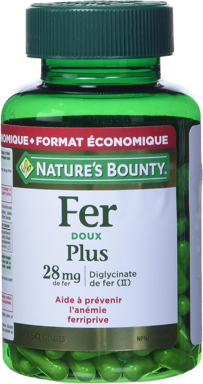Nature's Bounty Gentle Iron Plus Pills, Supplement, Helps Prevent Iron Deficiency Anemia, 28 mg, 150 Capsules