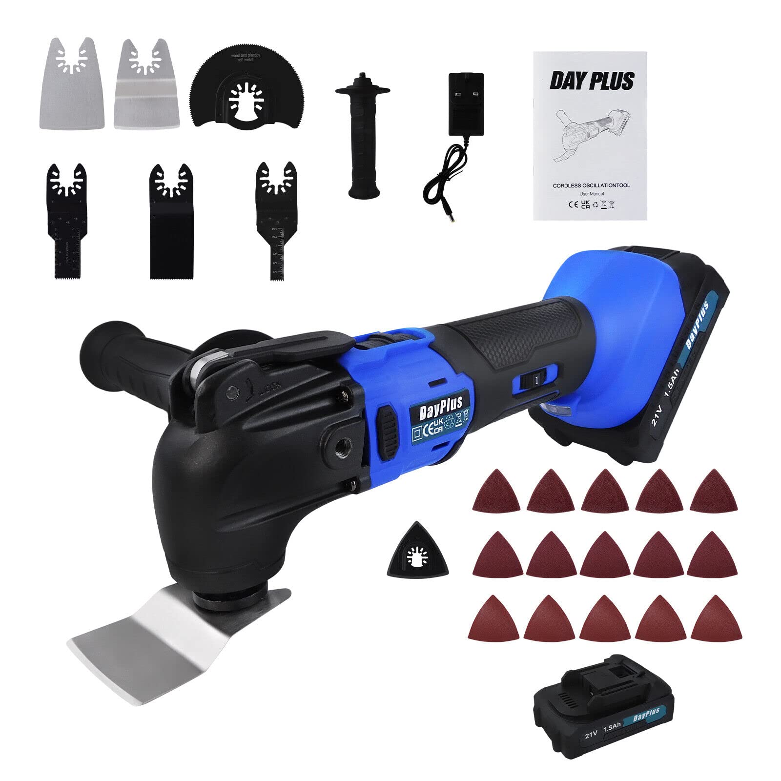 Akku Multi Tool Oszillierende Schleifmaschine Cutter Scraper Schleifmaschine Akku Set 300W Oszillierende Multi Tool mit Zubehör Kit,6 Speed Oszillieren, 4° Oszillationswinkel