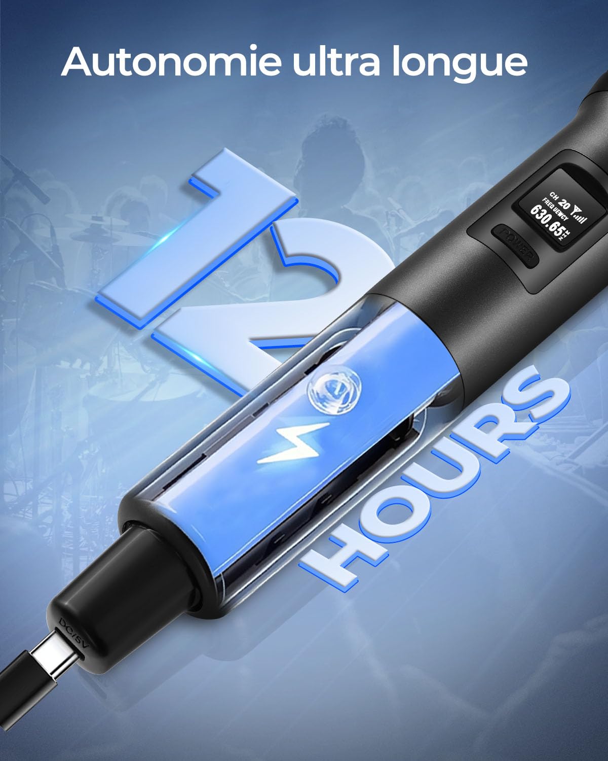 Microphone Sans Fil,système de Microphone à 2.4 GHz Karaoké Dynamique Rechargeable,200ft Ext,Récepteur Rechargeable Ultra-Stable,Plug-and-Play,Adapté au Chant,Réunions, Discours, Microphone Karaoké