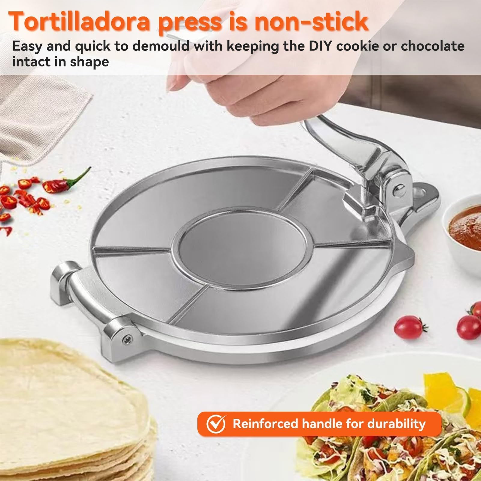 Pressa Per Tortilla, Tortilla Maker Manuale Roti Maker Pressa Per Impasto Quesadilla Maker Pressa Per Tortilla in Lega di Alluminio Pressa Rotis Pressa Per Quesadilla Per Taco(16cm-Argento)