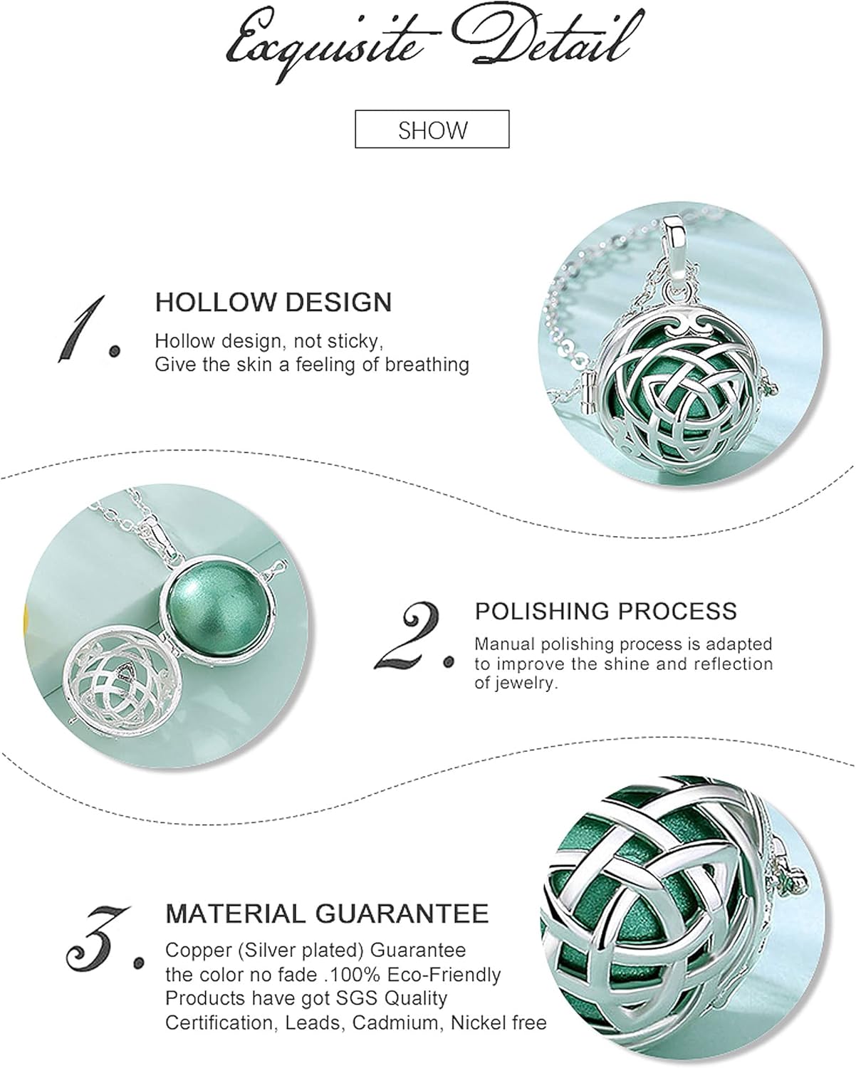 AEONSLOVE Harmony Ball Necklace Celtic Knot Angel Chime Caller Necklace, Balls 20MM Llamador De Angeles Bola Necklace Pregnancy Gifts - 30 & 45 Chains