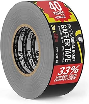 TapePlus Gaffer Tape - 5cm x 37m 2" x 40 yards, Black - 33% longer than normal. HIGHEST QUALITY PROFESSIONAL GRADE - Gaffer Tape is an ideal alternative to duct tape, insulation tape, and other