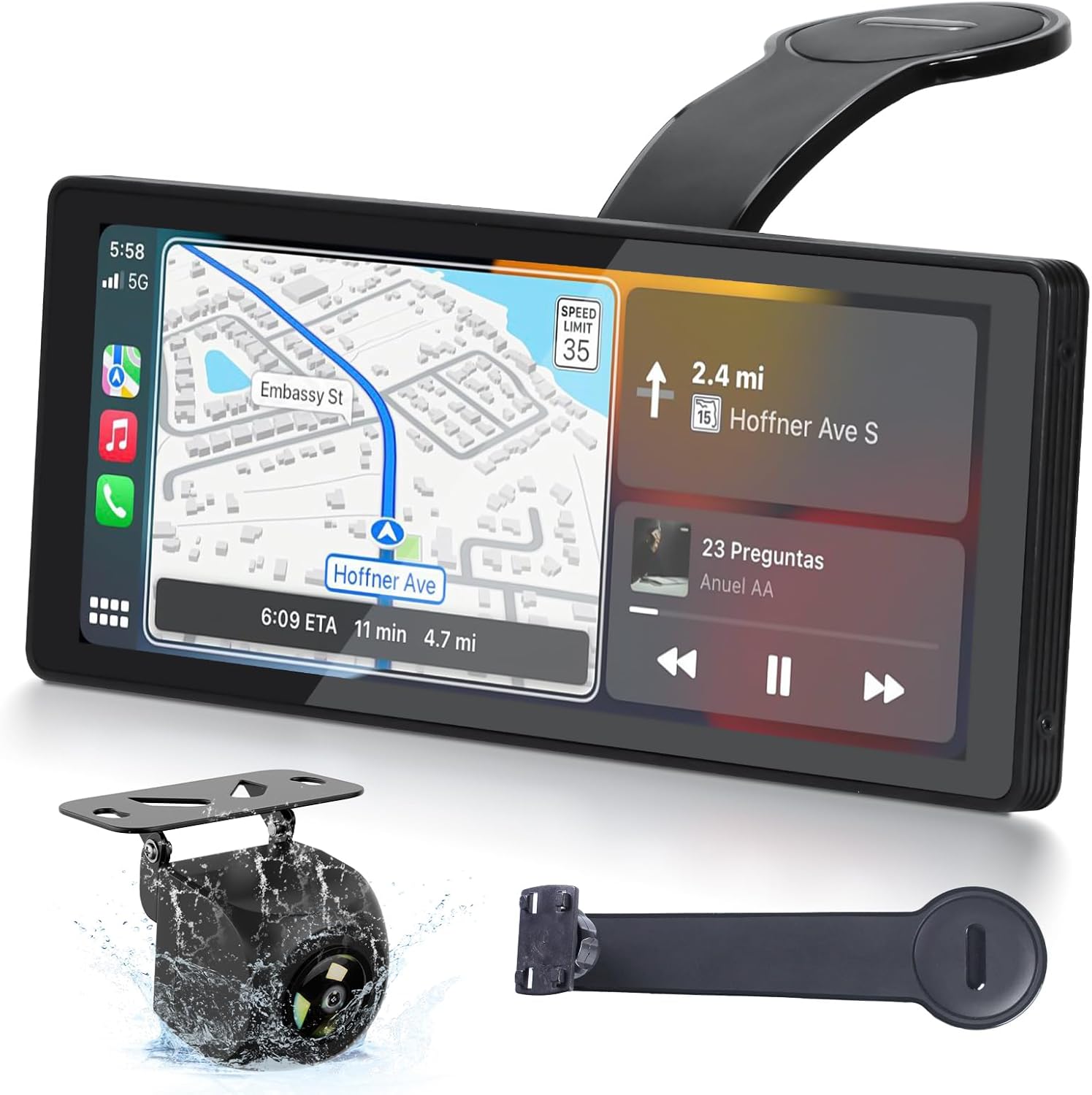 Carplay Screen for Car, 9,26 Inch Portable Touch Screen Car Stereo with Wireless Carplay & Android Auto, Backup Camera, GPS Navigation, Bluetooth, Airplay/Mirror Link, Voice Control, AUX