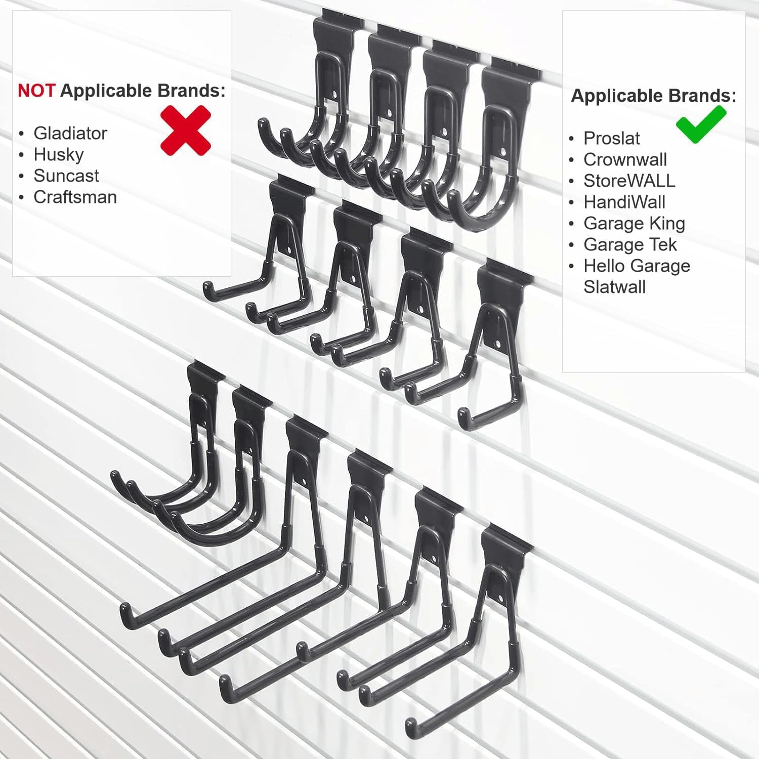 Slatwall Hooks, Garage Slatwall Accessories, Multi Size Slat Wall Accessory, 14 Pack Utility Hooks for Slatwall - Image 4