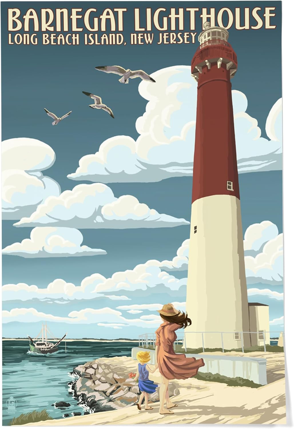 Lantern Press 24x36 Inch Giclee Art Print Wall Decor, New Jersey Shore, Barnegat Lighthouse