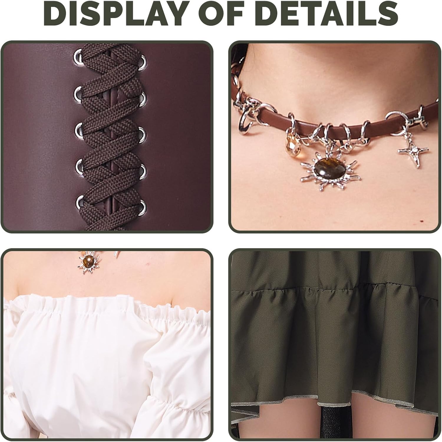 Renaissance Costume Women Medieval Viking Pirate Shirt Dress Corset Waist Belt Necklace Halloween Victorian Costume