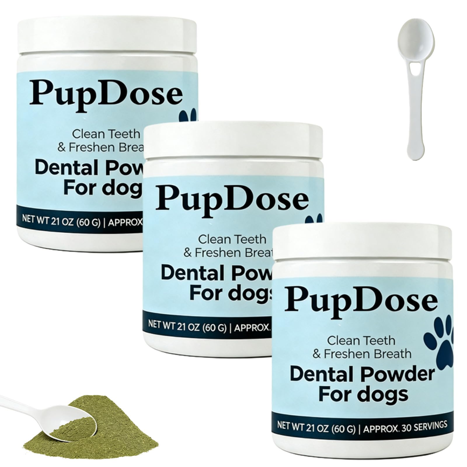 PupDose Dental Powder for Dogs, Fresh Breath & Oral Care, No Brushing Needed, Easy Mix Food Topper for Daily Dog Dental Care