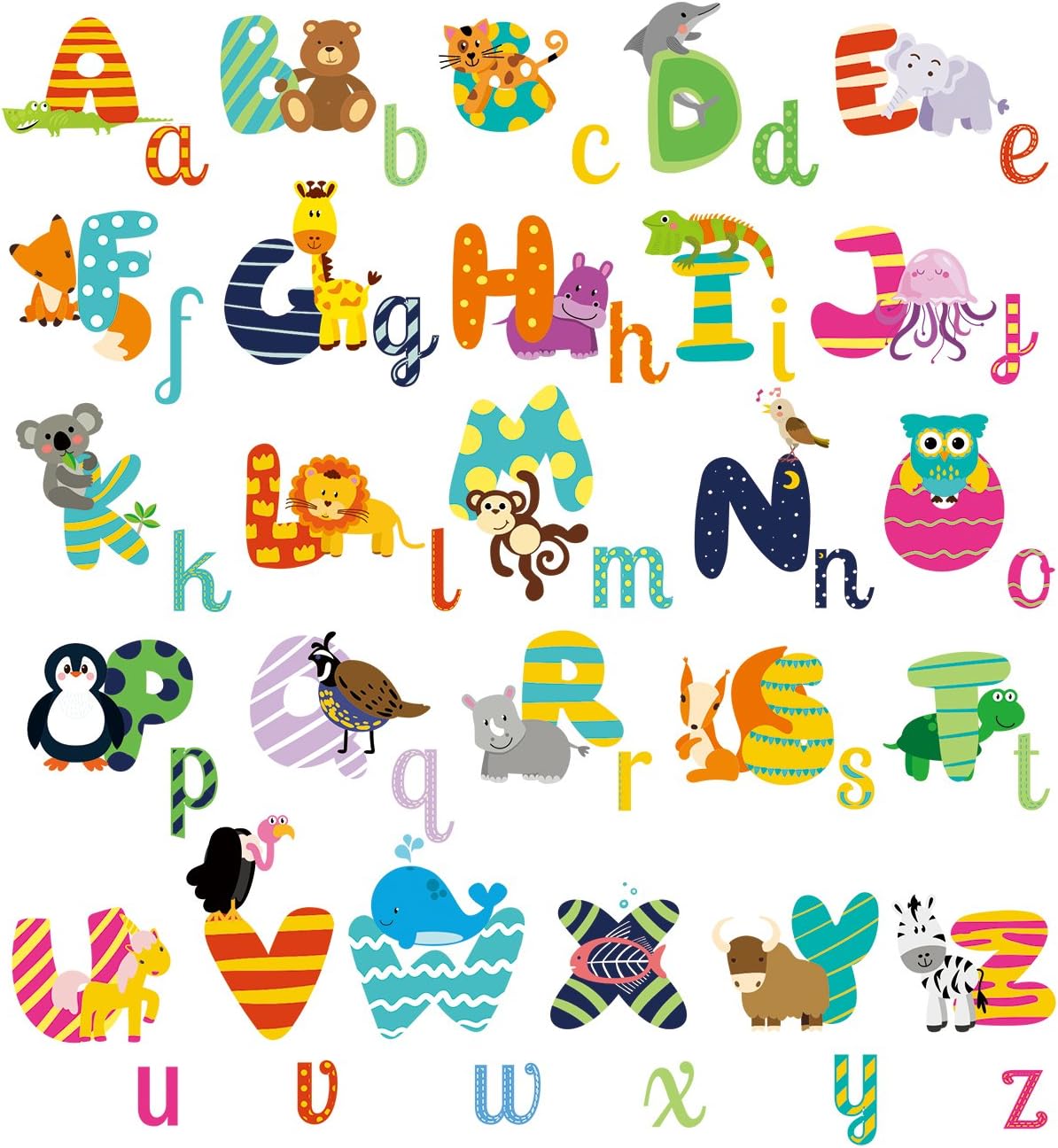 HomeEvolution ABC Animals Alphabet Baby Nursery Kids Peel and Stick Educational Wall Arts Sticker Decals