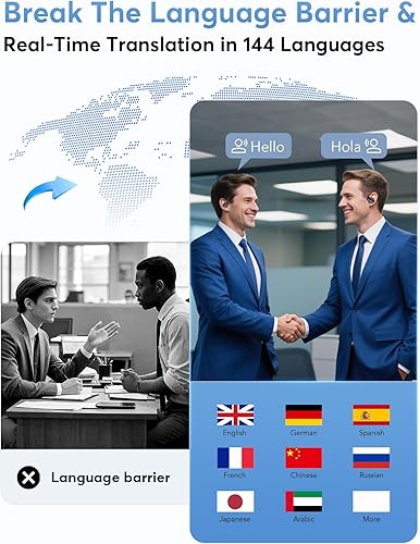 Miniatura 5 de Auriculares de traducción AI, auriculares Bluetooth 5.4 OWS con pantalla táctil LCD, traductor en tiempo real para 144 idiomas y acentos, Audifonos