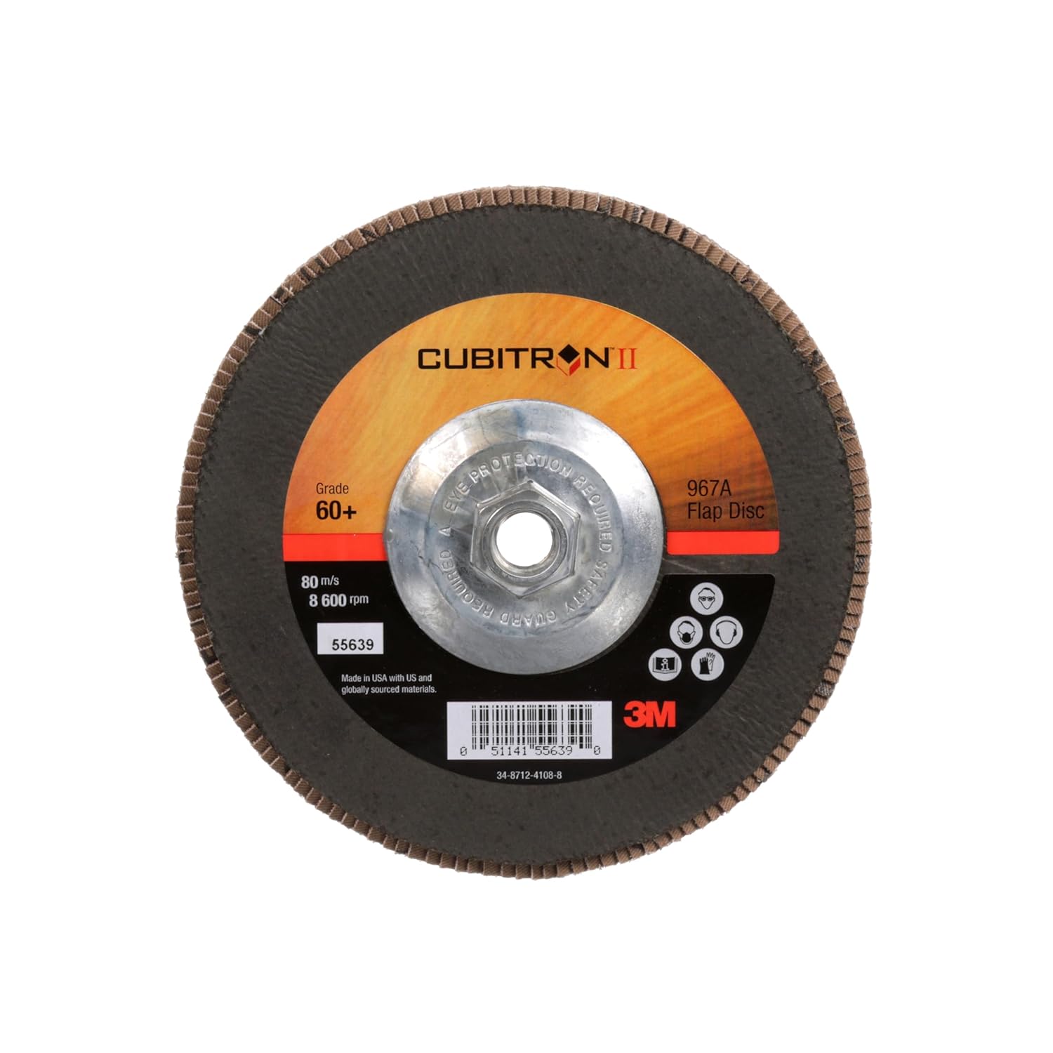 3M Cubitron II Flap Disc 967A, 60+, T27 Quick Change, 7 in x 5/8"-11, Giant, Pack of 5, Medium Pressure Applications, Light Deburring, Scale Removal, Oxide Removal, Surface Prep