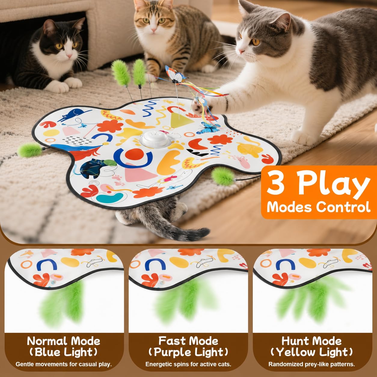 Pet's Var Jouets interactifs pour chats d'intérieur – Jouet pour chat à activation automatique du mouvement avec baguette mobile, son de papillon et de souris, jouet d'exercice rechargeable pour chats