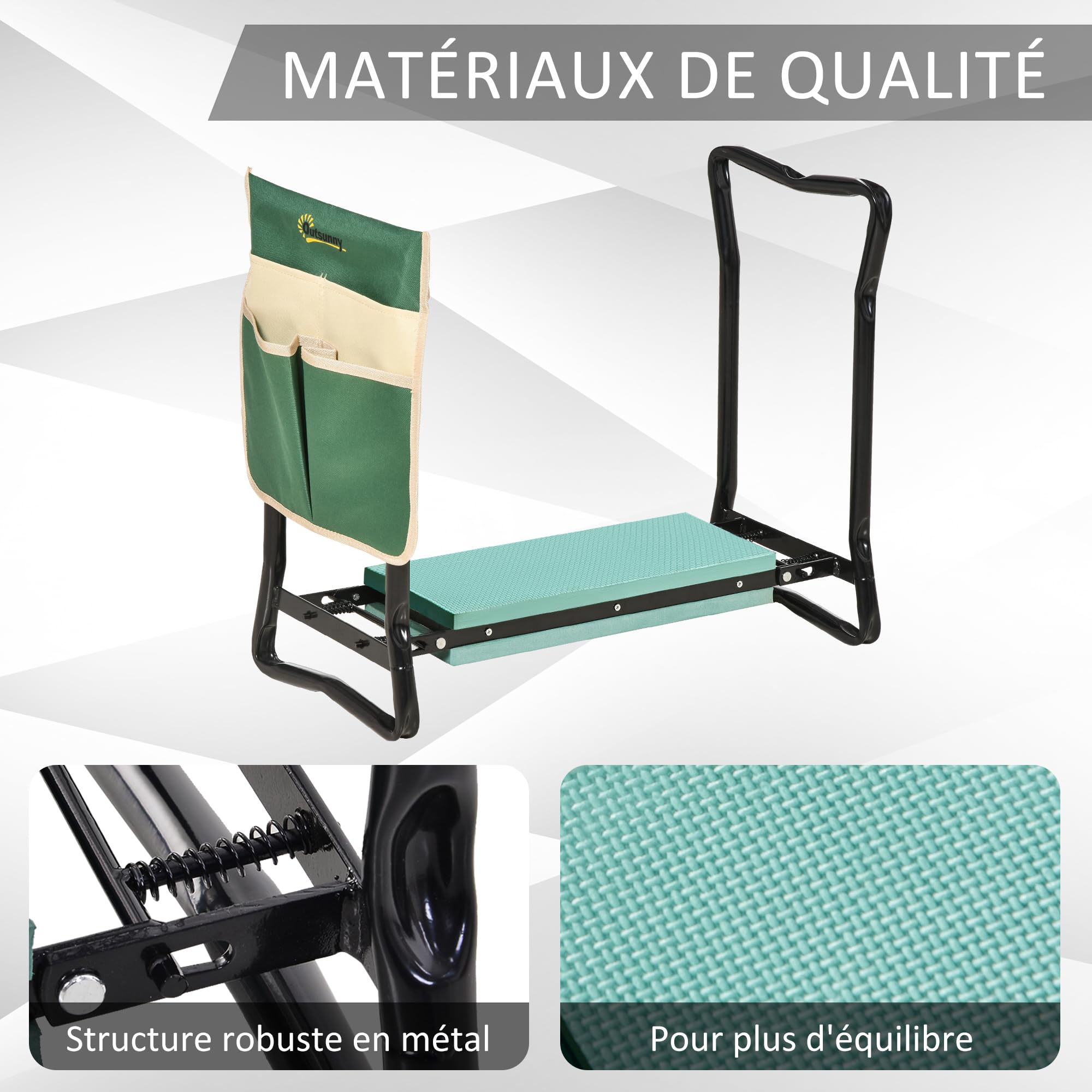 Outsunny Tabouret de Jardin Pliable agenouilloir de Jardin siège Jardinage avec Coussin Pochette Rangement Outils Vert