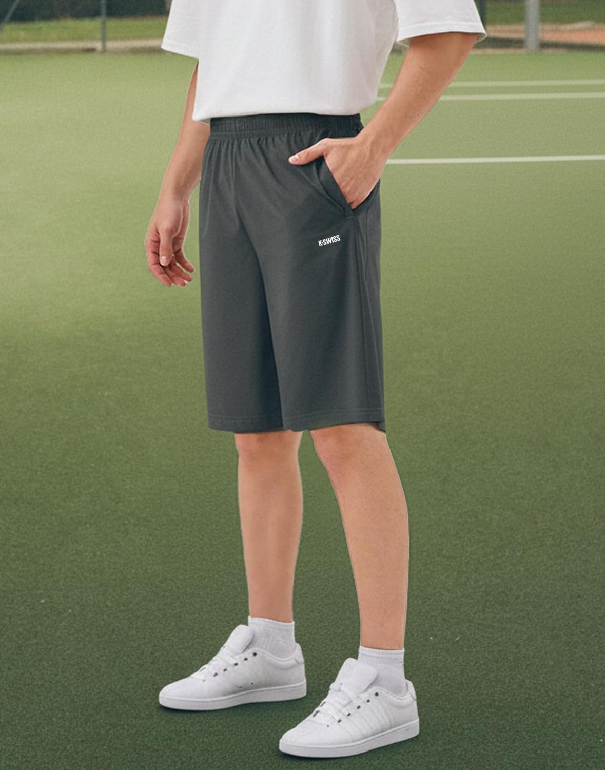 K-Swiss Men's Athletic Shorts with Zipper Pockets - Lightweight Gym Shorts with Drawstring for Running Workout Lounge Casual - Image 3