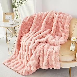 STYHO Pink Plush Blanket Throw Soft Thick Faux Fur Bubble Bed Blanket fo...