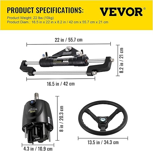 Miniatura 22 de VEVOR Hydraulic Steering Kit 300HP, Hydraulic Boat Steering Kit Helm Pump