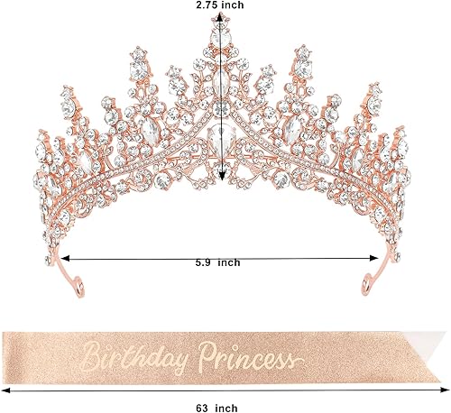 Miniatura 4 de CAVETEE Corona y banda de princesa de cumpleaños, corona de cumpleaños con banda de purpurina para decoraciones de fiesta de princesa, accesorios de