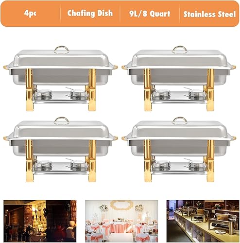 Miniatura 6 de Juego de bufé de 8 cuartos de galón, juego de sartén de acero inoxidable con tapa, calentador de alimentos de tamaño completo, juego de calentador