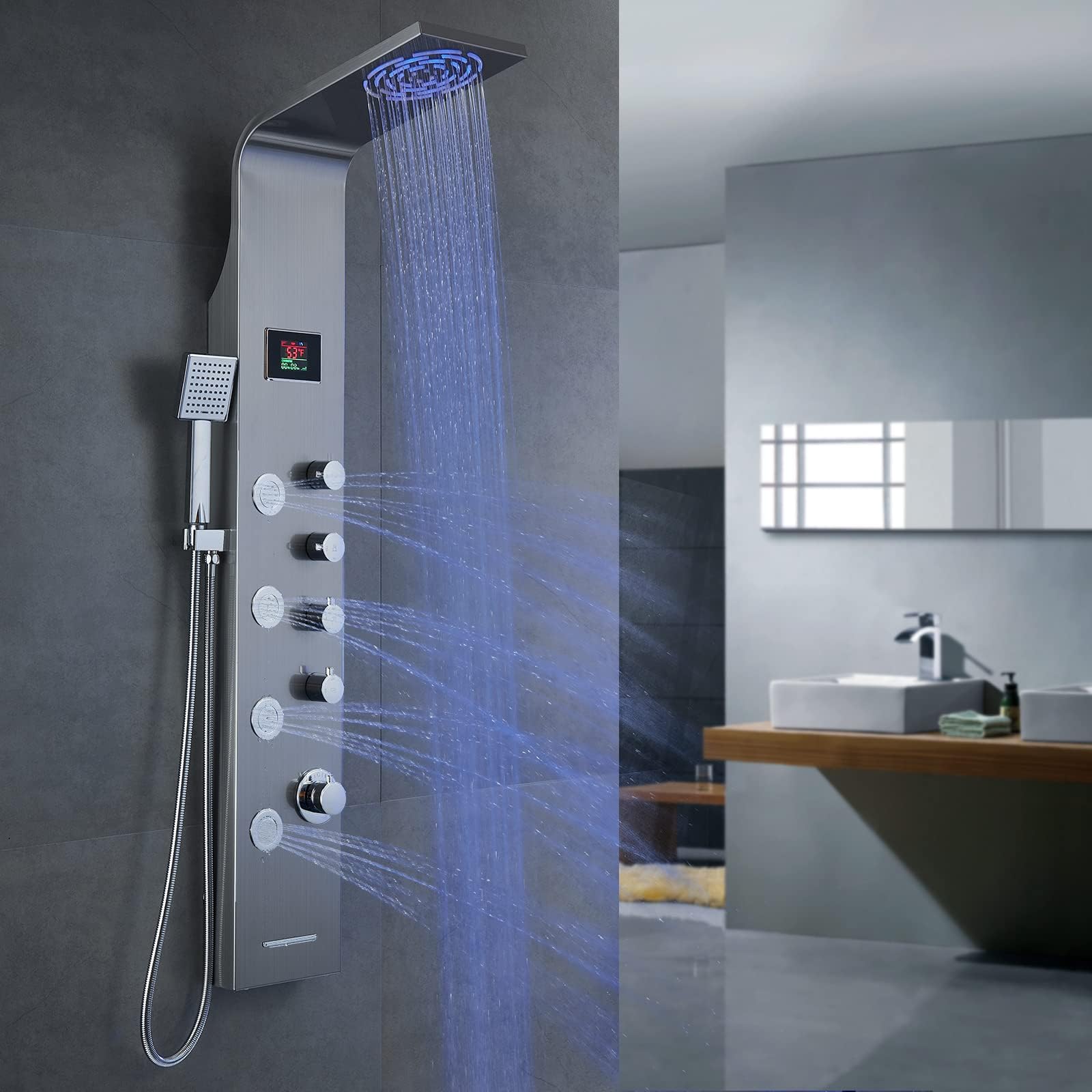 ROVATE 4-in-1 Shower Panel Tower System with LED light