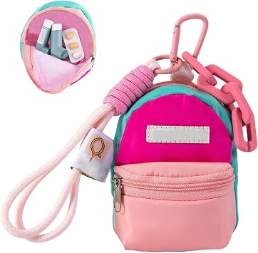 Asthma Inhaler Case,Inhaler Holder with Keychain, Small Travel Medication Organizer for Adults Kids,Spacer Bag with a Lanyard and a KeychainOnly Storage Bag Pink