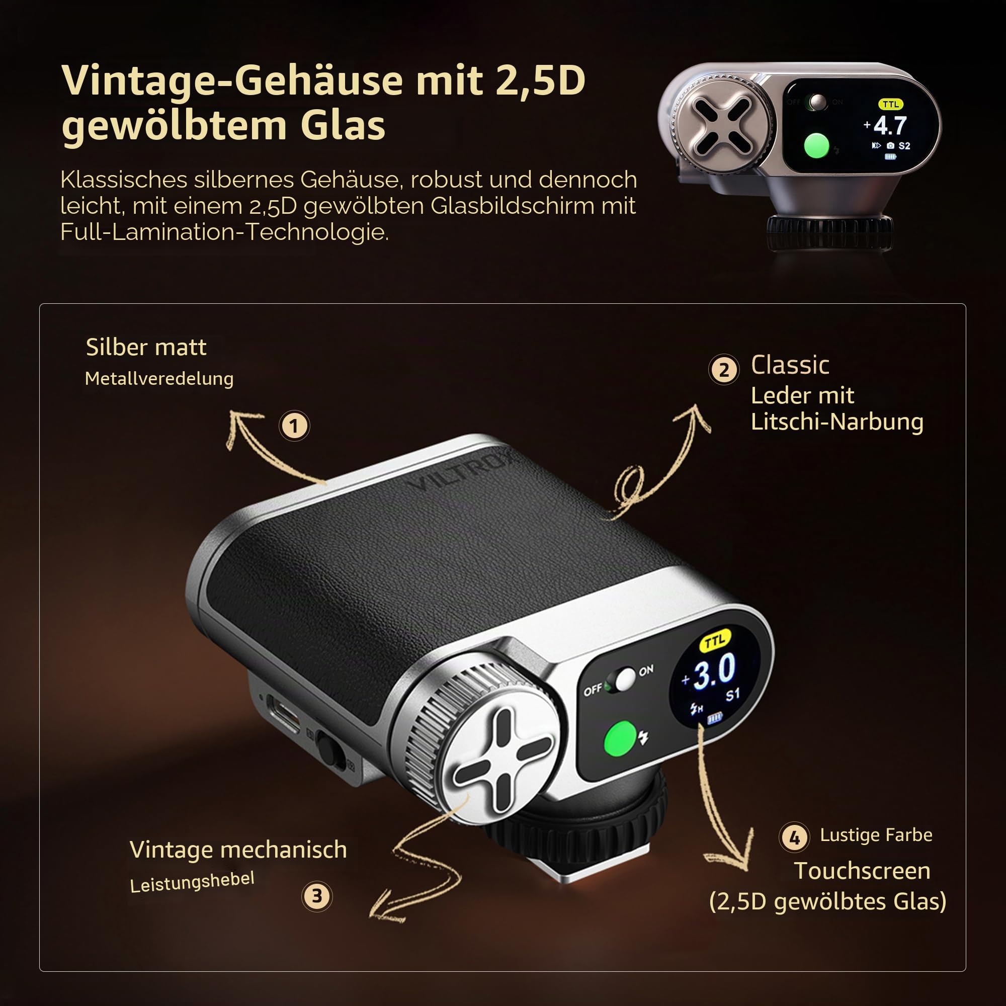 Viltrox Vintage Z1 Pro TTL Retro On-Kamera-Blitz mit Touch-Display, 24Ws 1s Recycle GN12 CCT 6000K ± 200K Mini-Blitz für tragbare Fotografie Beleuchtung (für Fuji)