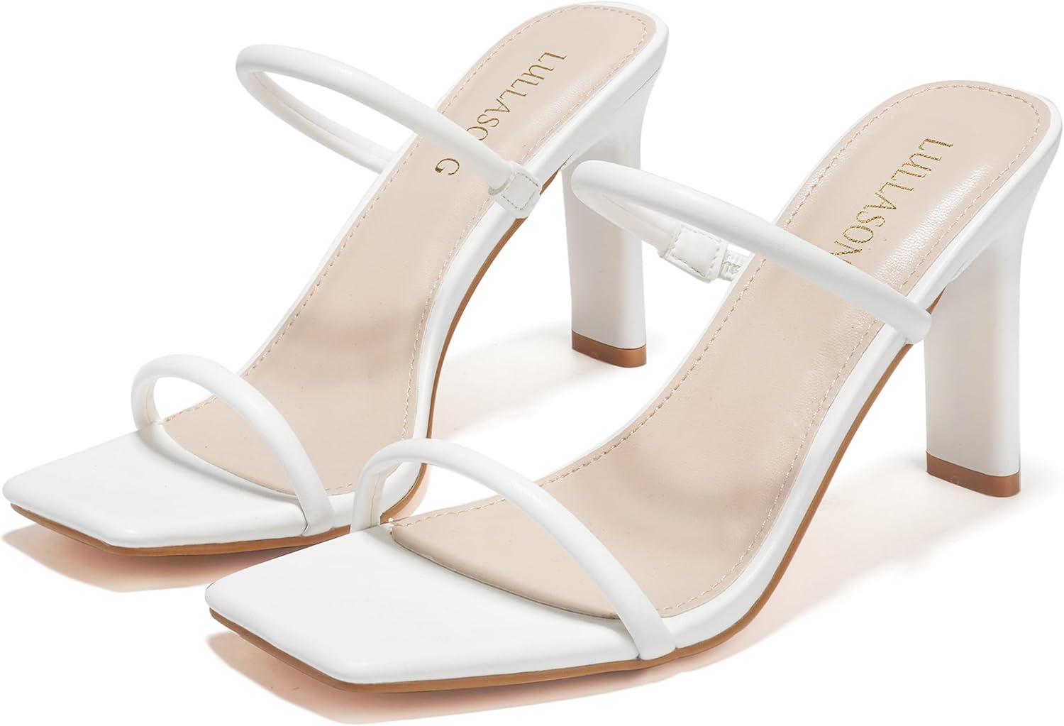 Women's Heels Sandals Block Chunky Mid Heels Slip On Slides 3.5 Inch Heeled Square Open Toe Sandals for Women - Image 3