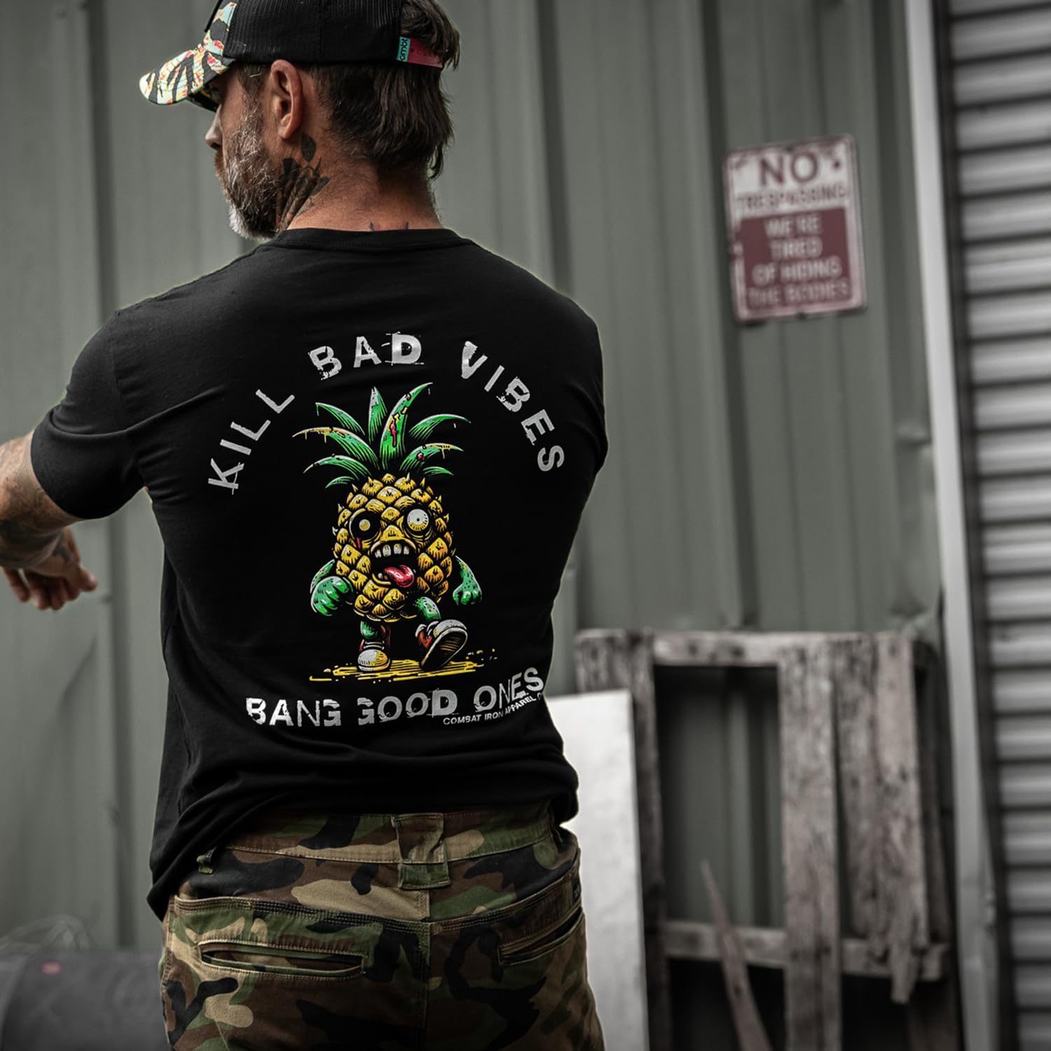 Combat Iron Men's Graphic T-Shirt | Kill Bad Vibes | Athletic Fit, Tagless Comfort