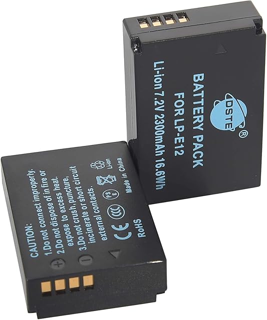 DSTE 2PCS LP-E12(2300mAh/7.2V) Battery Compatible for Canon EOS M2, EOS M10, EOS 100D, M50, M100, M200, Kiss M, Kiss X7, PowerShot SX70