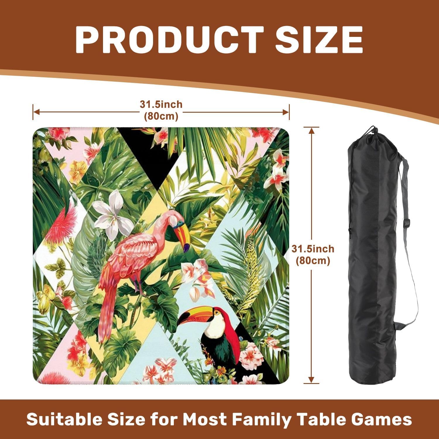 Mahjong Mat 31.5" x 31.5" Exotic Beach Trendy Seamless Patchwork Illustrated Floral Tropical Non-Slip Noise Reduction Mahjong Tiles Table Cover for Dominoes Poker Card Board and Tile Games