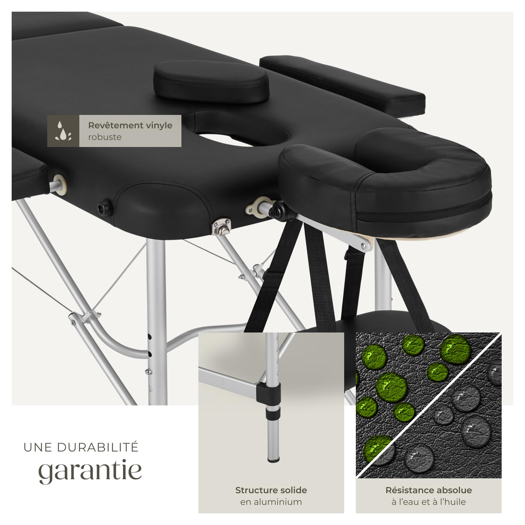tectake® Table de Massage Pliante Professionnelle 2 Zones Aluminium Cosmetique Lit de Massage Table Esthetique Tatouage Portable avec Repose Bras, Housse de Transport Incluse