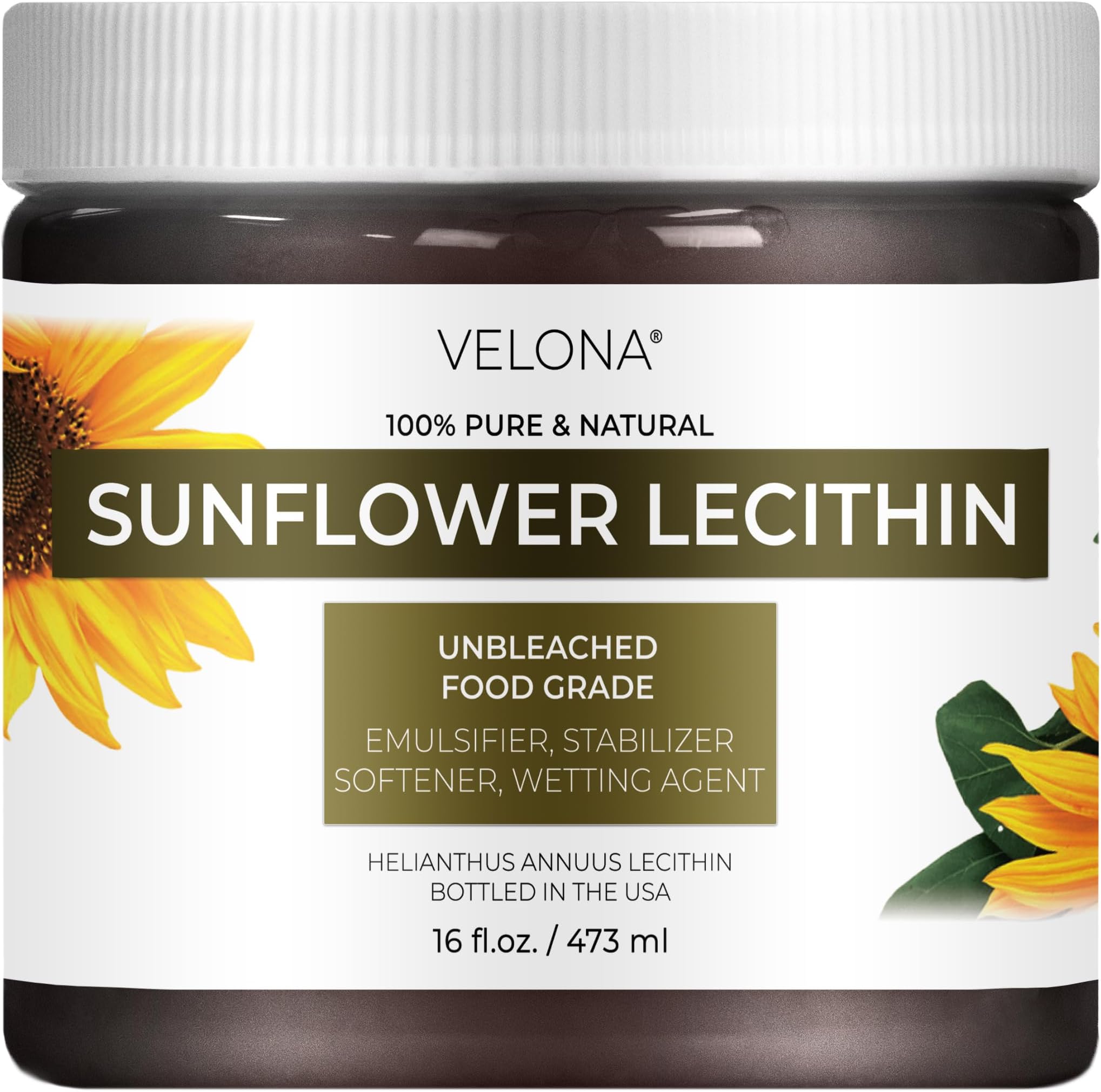 - velona Pure Liquid Sunflower Lecithin 16 Fl Oz | Food Grade | Unbleached | Emulsifier, Stabilizer, Softener, Smoother, Wetting Agent | Use Today - Enjoy Results