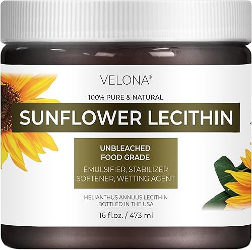 velona Lecitina líquida pura de girasol, 16 onzas líquidas, grado alimenticio, sin blanquear, emulsionante, estabilizador, suavizante, suavizante,