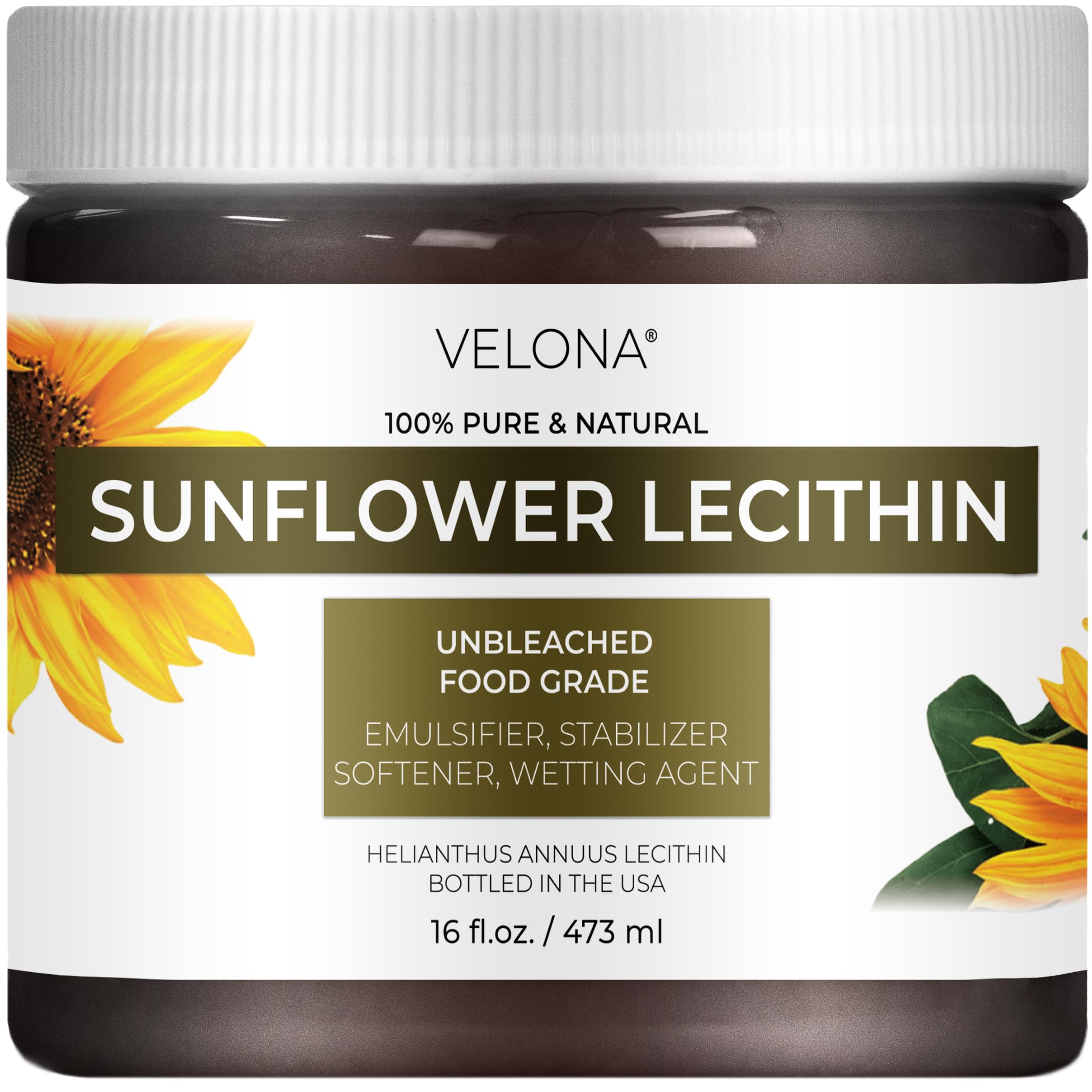 velona Pure Liquid Sunflower Lecithin 16 Fl Oz | Food Grade | Unbleached | Emulsifier, Stabilizer, Softener, Smoother, Wetting Agent | Use Today - Enjoy Results