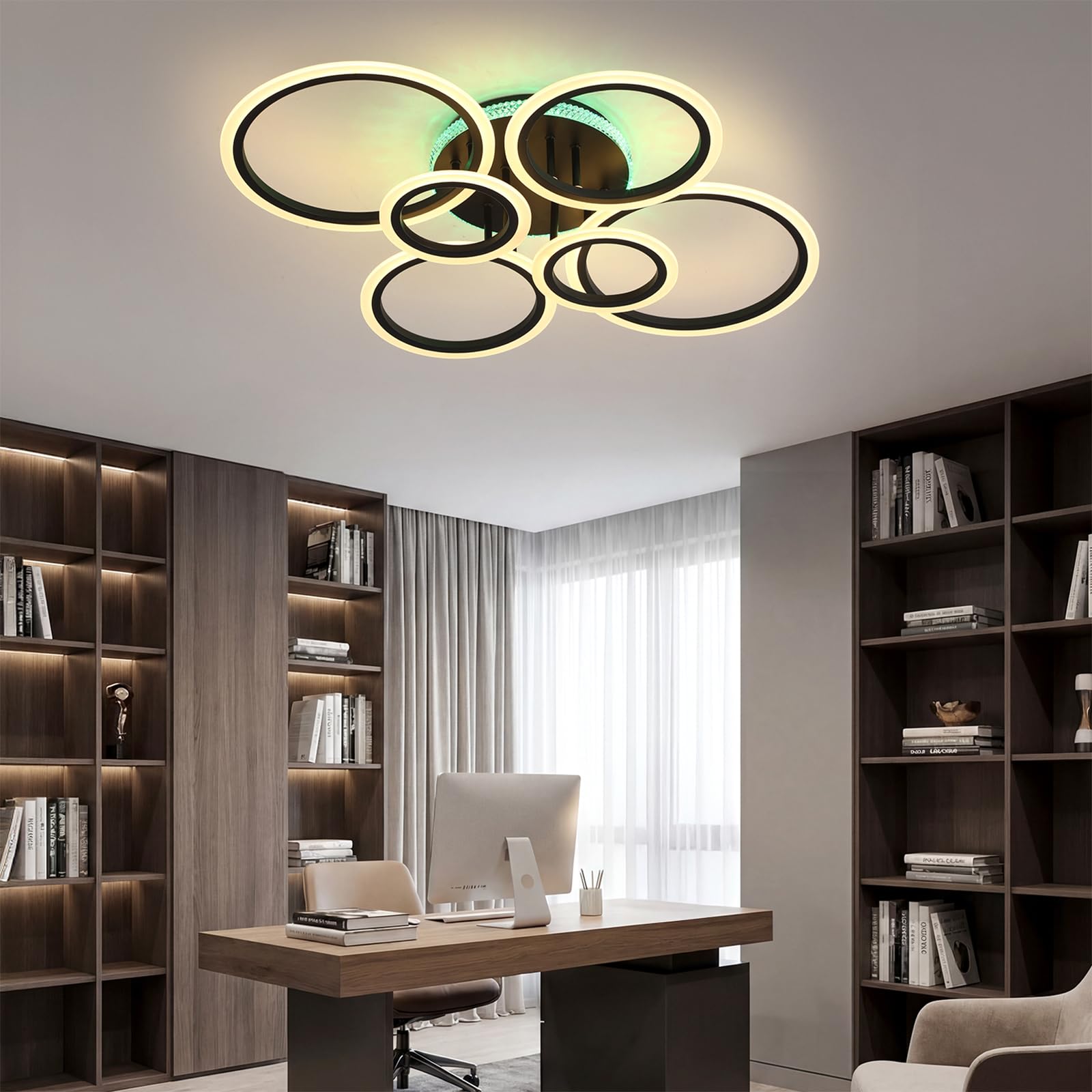 STCH Plafon LED Techo Regulable 80W, Lamparas de Techo Salon, Lampara Techo Dormitorio con Control Remoto Negro, Plafones de Techo Modernos, Iluminación Lámpara para Cocina Oficina Corredor Balcón