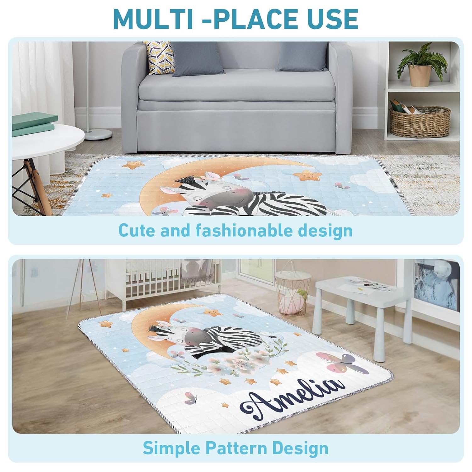 Custom Name Personalized Baby Mat - Portable Foldable Crawling Play Mat - Soft Safe Non-Slip Floor Mat - Multifunctional Thick Cushy Mat for Baby - Birthday Gift for Infant (43"x 43")