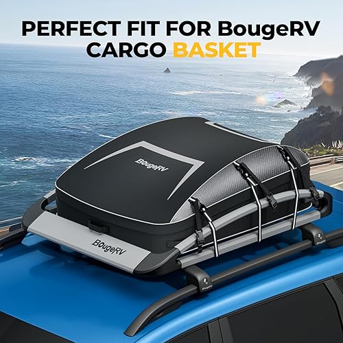 Vista 5 de BougeRV Bolsa de carga suave para techo resistente al agua, bolsa de techo Aero para vehículo con estantes de PVC 900D, incluye 6 correas