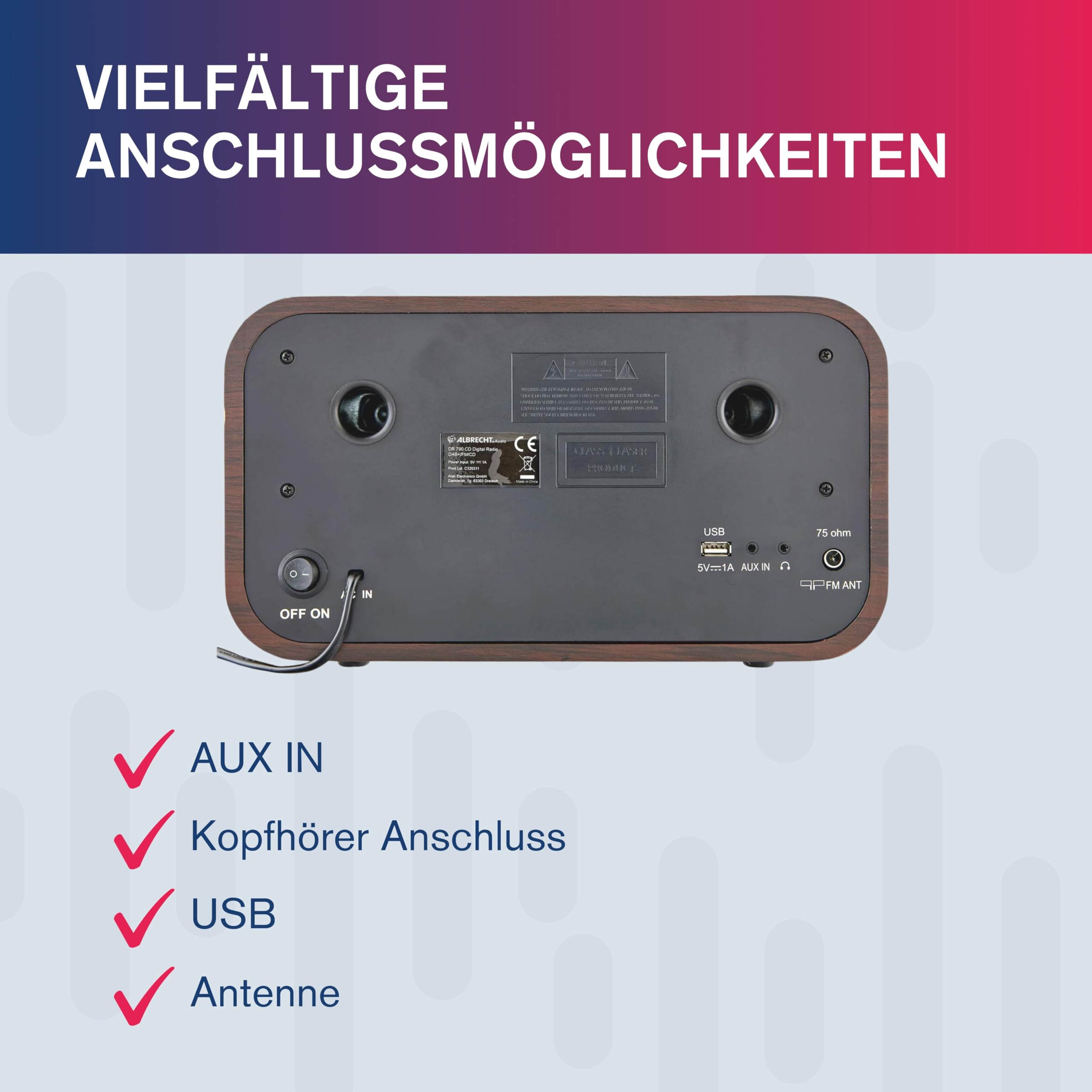 Albrecht DR 790 CD Digital-Radio DAB+ & UKW, multifunktional, CD-Player, Fernbedienung, Streaming & USB, Küchen-Radio, Holzgehäuse dunkelbraun