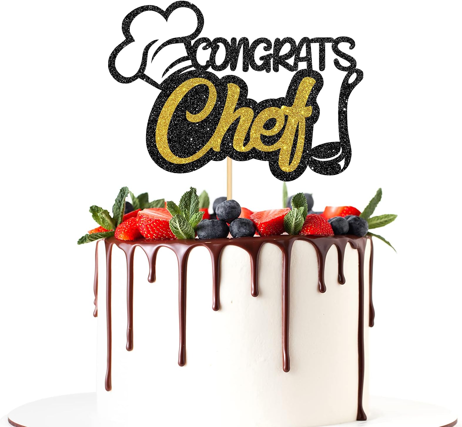 Halodete Glitter Congrats Chef Cake Topper - Educated AF Cake Topper - Grad Party Decoration Supplies Black & Gold