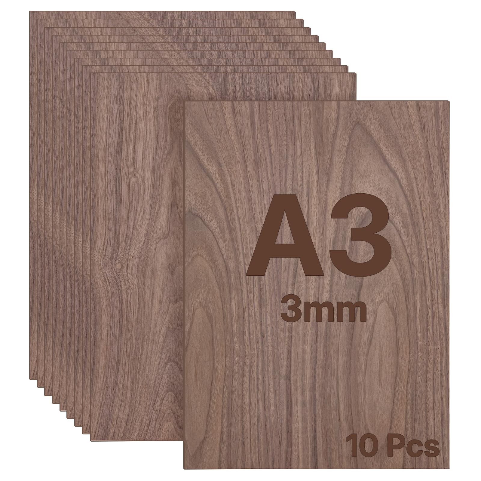 WISYOK Tablero de madera contrachapada de 3 mm A3, 10 placas de madera de nogal cortadas a medida, placas de madera para manualidades, madera contrachapada para corte láser, sierra de marcas